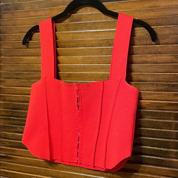 Zara Red Knit Corset Seam Top - Picture 3 of 6